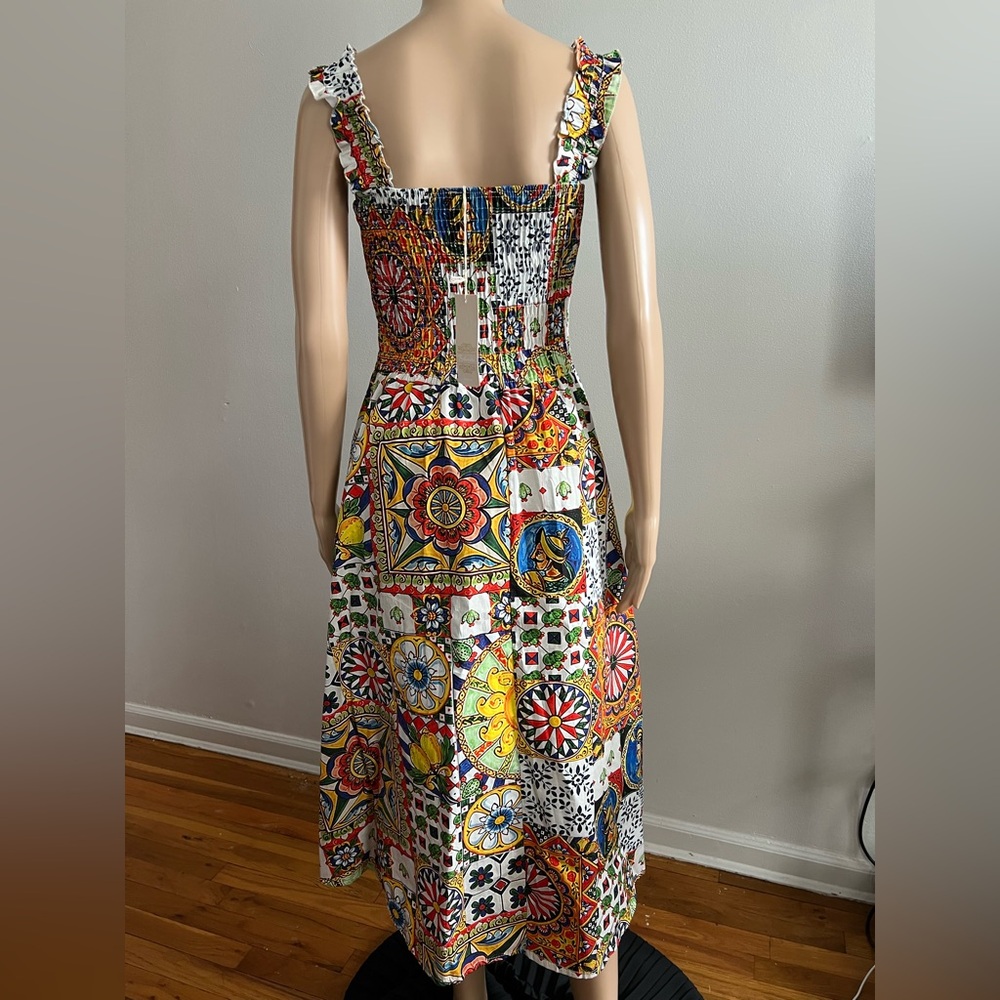 Bellambra 100% Cotton Made In Italy Multi Floral Midi Dress Size L - Picture 7 of 12